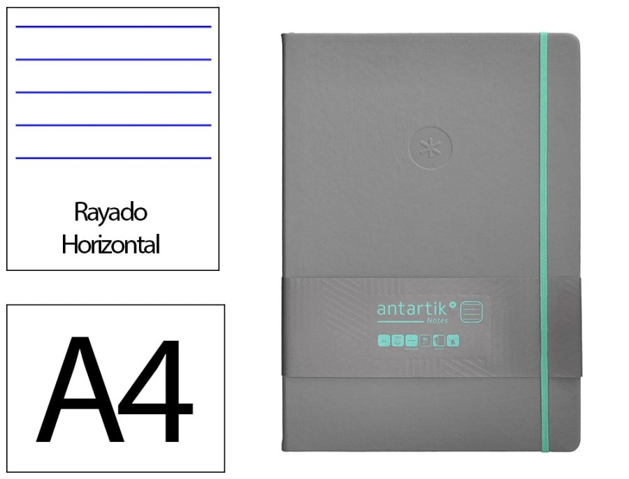 CARNET A4 ANTARTIK NOTES LIGNE COUVERTURE RIGIDE FERMETURE ELASTIQUE TURQUOISE 200 PAGES 80GR COLORIS GRIS CARNET A4 ANTARTIK NOTES LIGNE COUVERTURE RIGIDE FERMETURE ELASTIQUE TURQUOISE 200 PAGES 80GR COLORIS GRIS