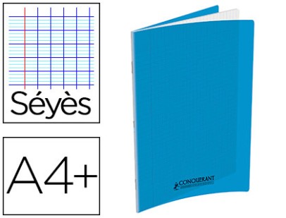 CAHIER CONQUERANT PP A4+ 24X32CM 140 PAGES 90G SEYES COULEUR BLEU