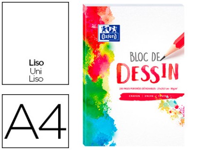 BLOC DESSIN OXFORD 210X297MM 200P PERFOREES 90G