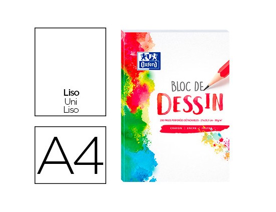 BLOC DESSIN OXFORD 210X297MM 200P PERFOREES 90G