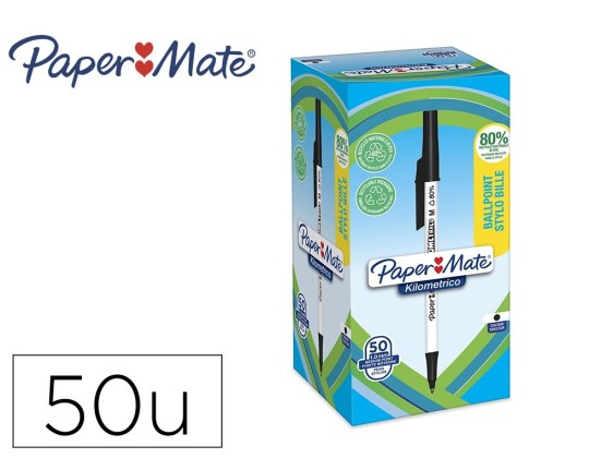 Stylo-bille Paper Mate kilometrico capuchon pointe moyeen 1mm encre noire ultra douce