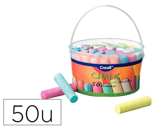 Craie trottoir O'Color diametre 25mm longuer 105mm 6 coloris assortis seau 50 unites
