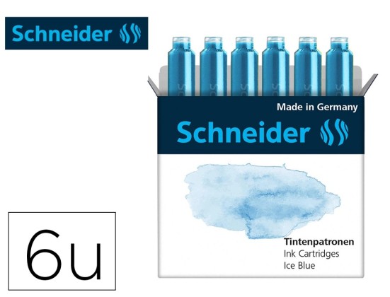 Cartouche encre schneider coloris ice blue pastel boite 6 unites.