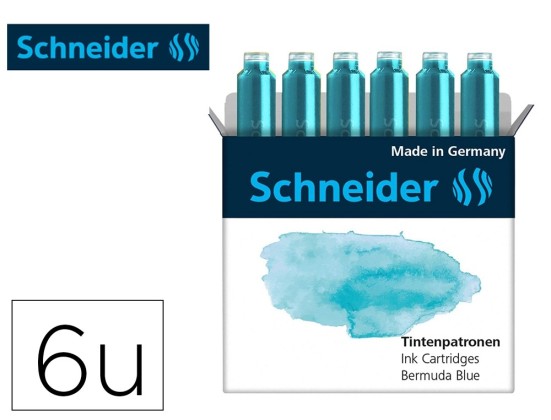 Cartouche encre schneider coloris bermuda blue pastel boite 6 unites.