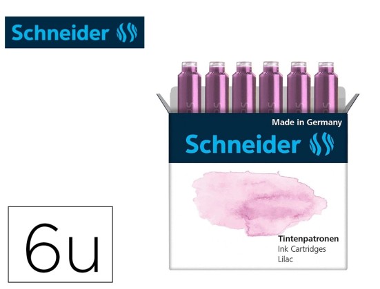 Cartouche encre schneider coloris lilas pastel boite 6 unites.