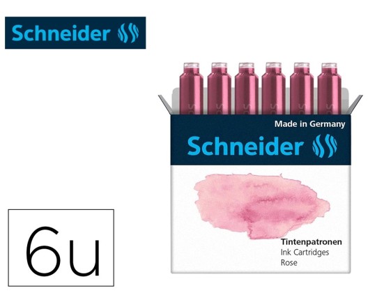 Cartouche encre schneider coloris rose pastel boite 6 unites.