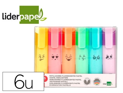 Surligneur liderpapel fluorescent pointe biseaute etui de 6 un coloris pastel assortis.