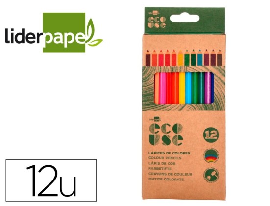 Crayon couleur liderpapel certifie fsc mine extra-resistante ecouse etui carton de 12 coloris assortis.