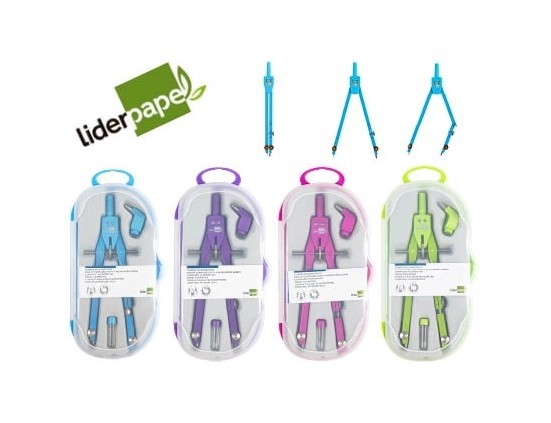 Compas liderpapel micrométrique articulé 2 branches adaptateur circonférence 32cm longueur 17cm mines 2mm étui plastique