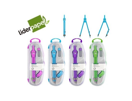Compas liderpapel articulé adaptateur universel circonférence 38cm longueur 14cm mine 2mm étui coloris assortis