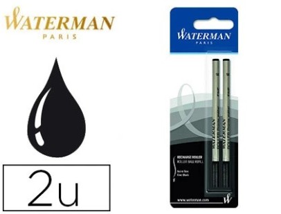 Recharge roller waterman pointe fine encre couleur noir blister 2 unités