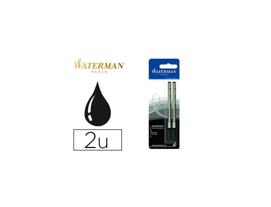 Recharge roller waterman pointe fine encre couleur noir blister 2 unités