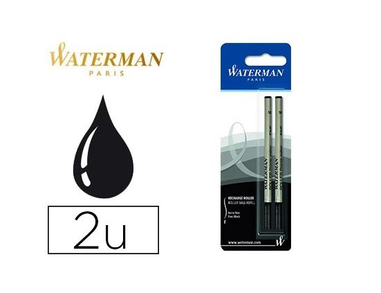 Recharge roller waterman pointe fine encre couleur noir blister 2 unités