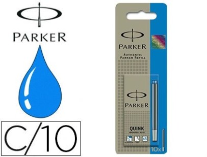 Cartouche parker quink longue encre standard bleue effaçable blister de 10 unités