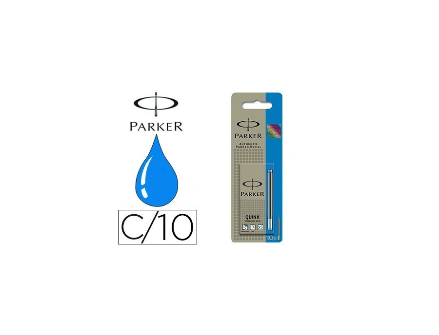 Cartouche parker quink longue encre standard bleue effaçable blister de 10 unités