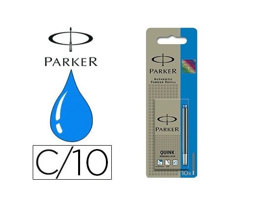 Cartouche parker quink longue encre standard bleue effaçable blister de 10 unités