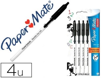 Stylo-bille paper mate fine carbure couleur noir sachet 4 unités