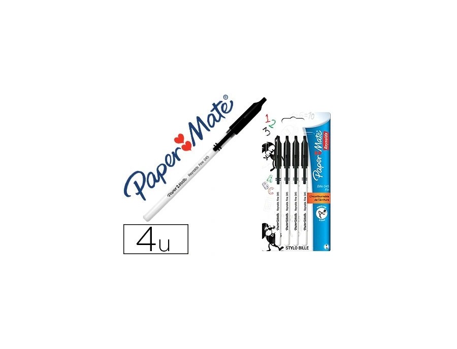 Stylo-bille paper mate fine carbure couleur noir sachet 4 unités