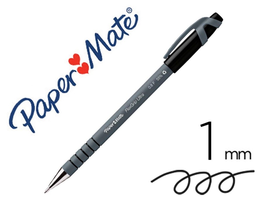 Stylo-bille paper mate flexgrip ultra cap pointe moyenne 1mm clip pratique coloris noir Stylo-bille paper mate flexgrip ultra cap pointe moyenne 1mm clip pratique coloris noir