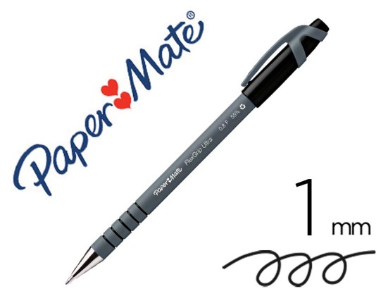 Stylo-bille paper mate flexgrip ultra cap pointe moyenne 1mm clip pratique coloris noir